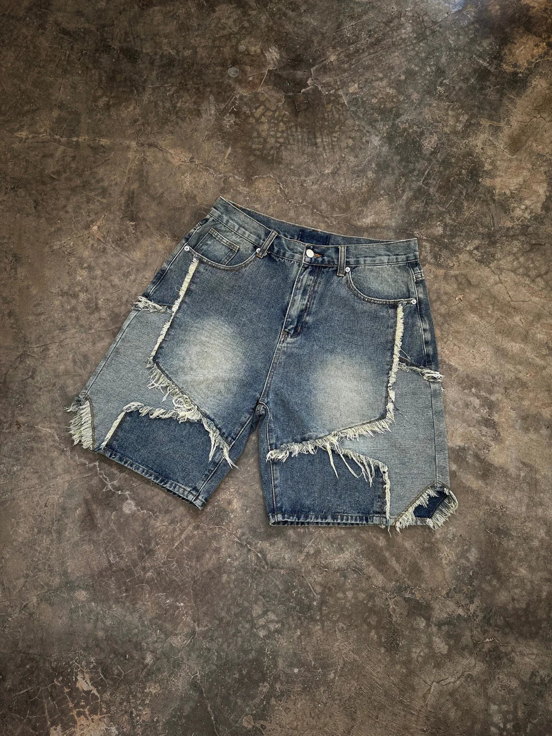 FRACTURE DISTRESSED DENIM JORTS