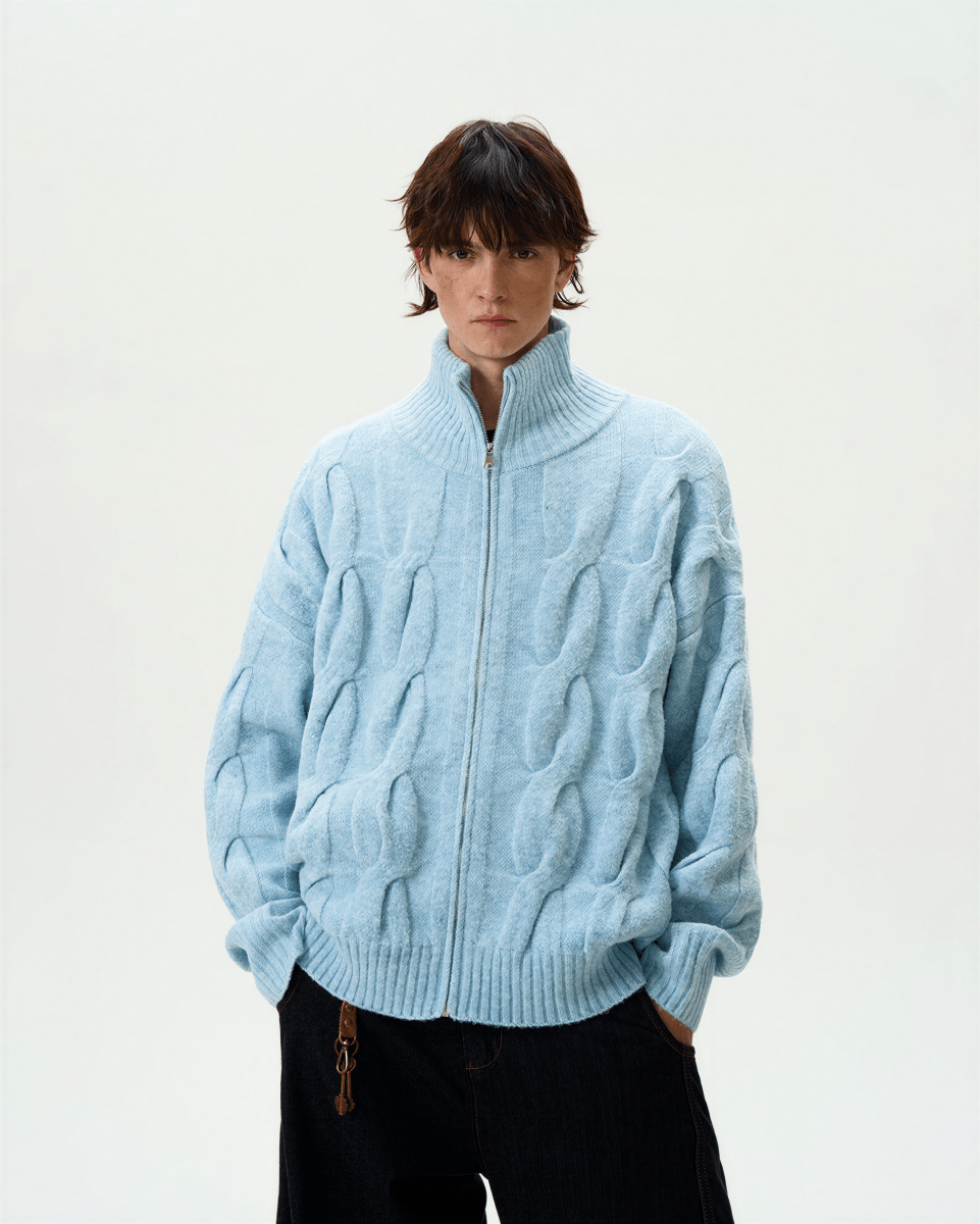 Cap - d'Ail Cable Knit Zip - Up Cardigan - Revivo Avenue