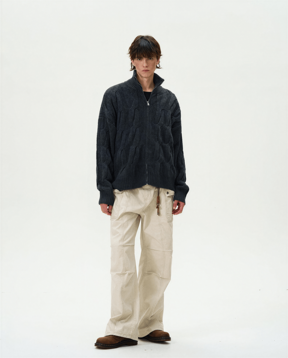 Cap - d'Ail Cable Knit Zip - Up Cardigan - Revivo Avenue