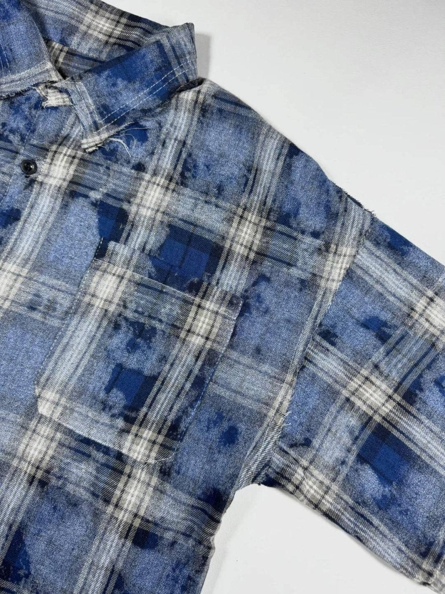 Clouded Plaid Frayed - Hem Shirt - Revivo Avenue