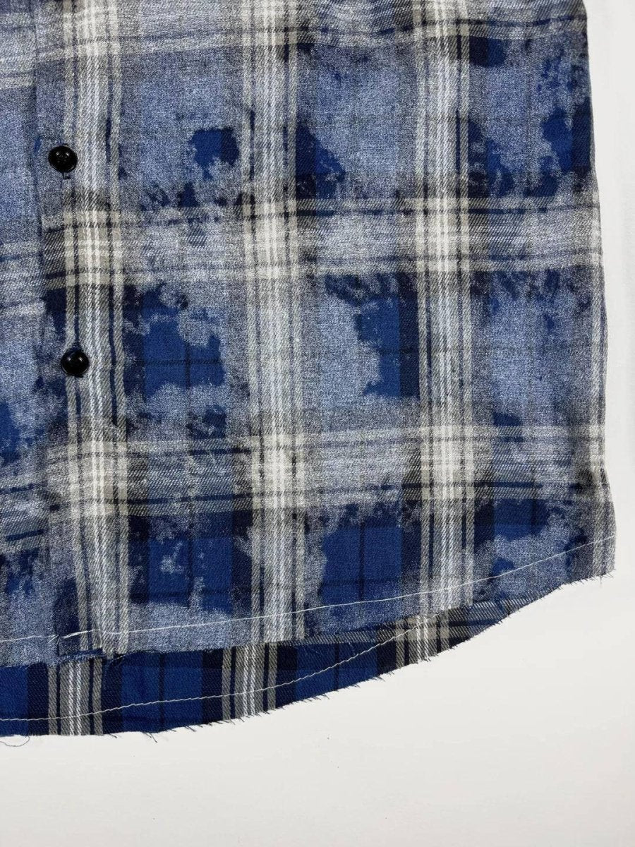 Clouded Plaid Frayed - Hem Shirt - Revivo Avenue