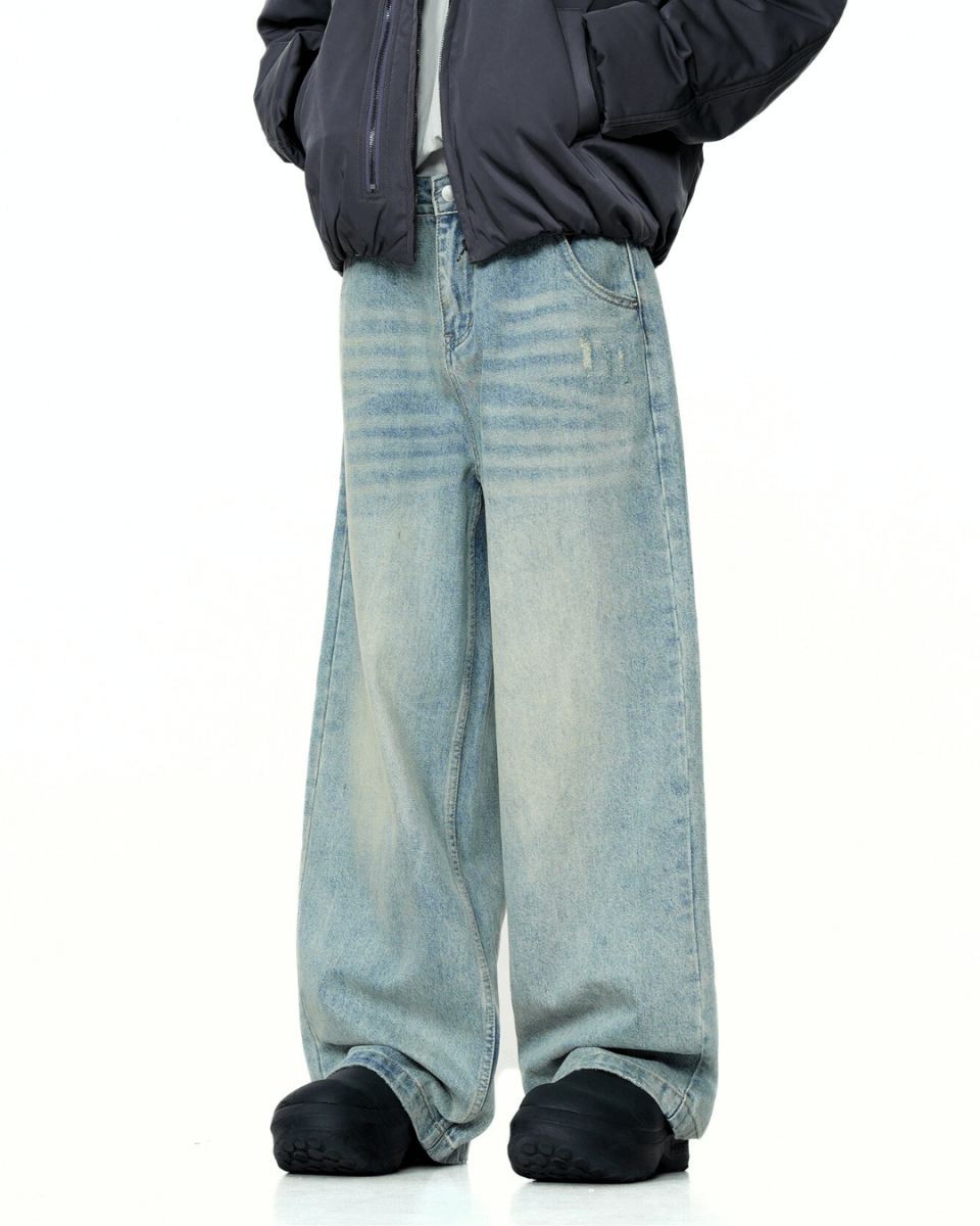 Manhattan Ridged Fade Blue Wide Jeans - Revivo Avenue