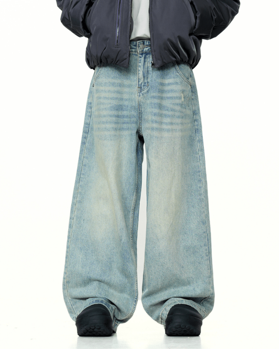 Manhattan Ridged Fade Blue Wide Jeans - Revivo Avenue