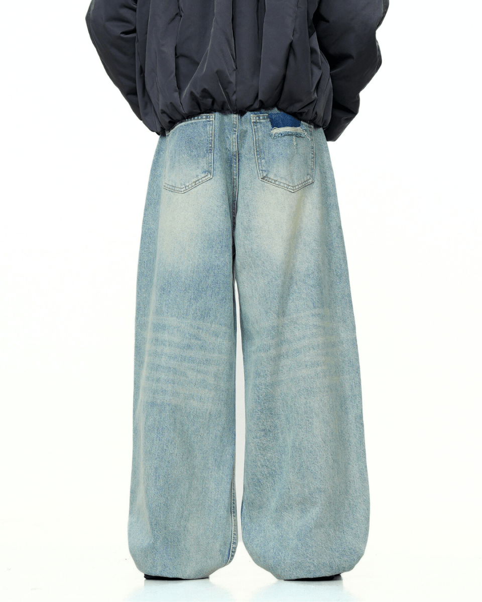 Manhattan Ridged Fade Blue Wide Jeans - Revivo Avenue
