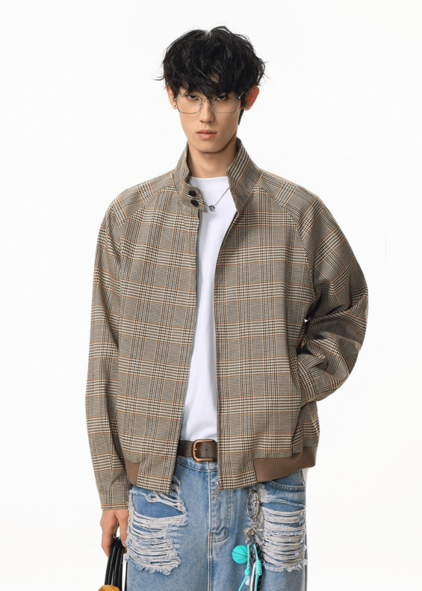 Signature Checkered Zip Jacket - Revivo Avenue