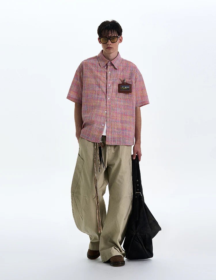 Woven Grid Short Sleeve Shirt - Revivo Avenue