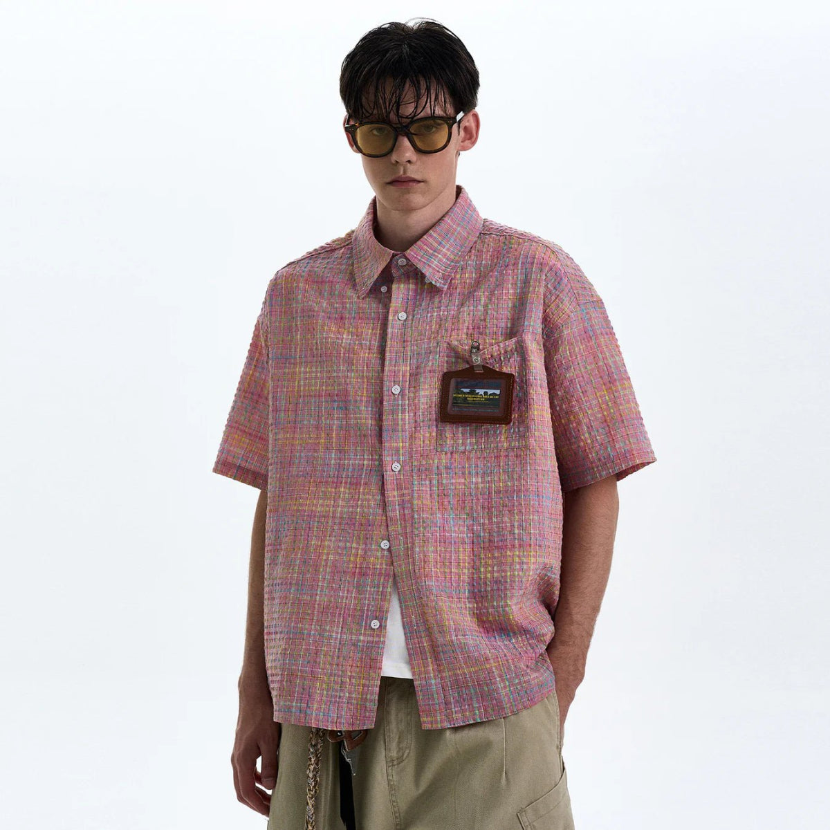 Woven Grid Short Sleeve Shirt - Revivo Avenue