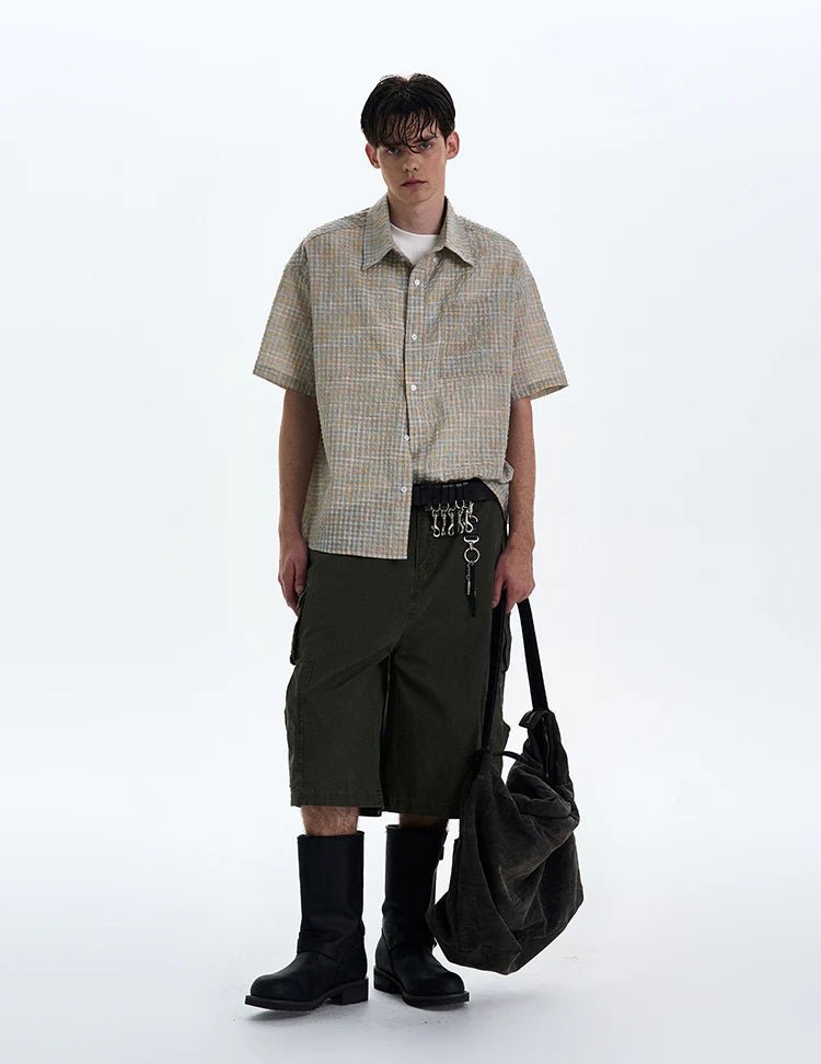 Woven Grid Short Sleeve Shirt - Revivo Avenue