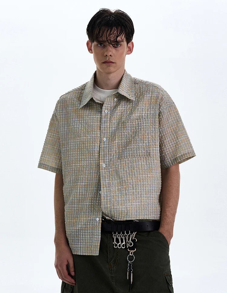Woven Grid Short Sleeve Shirt - Revivo Avenue
