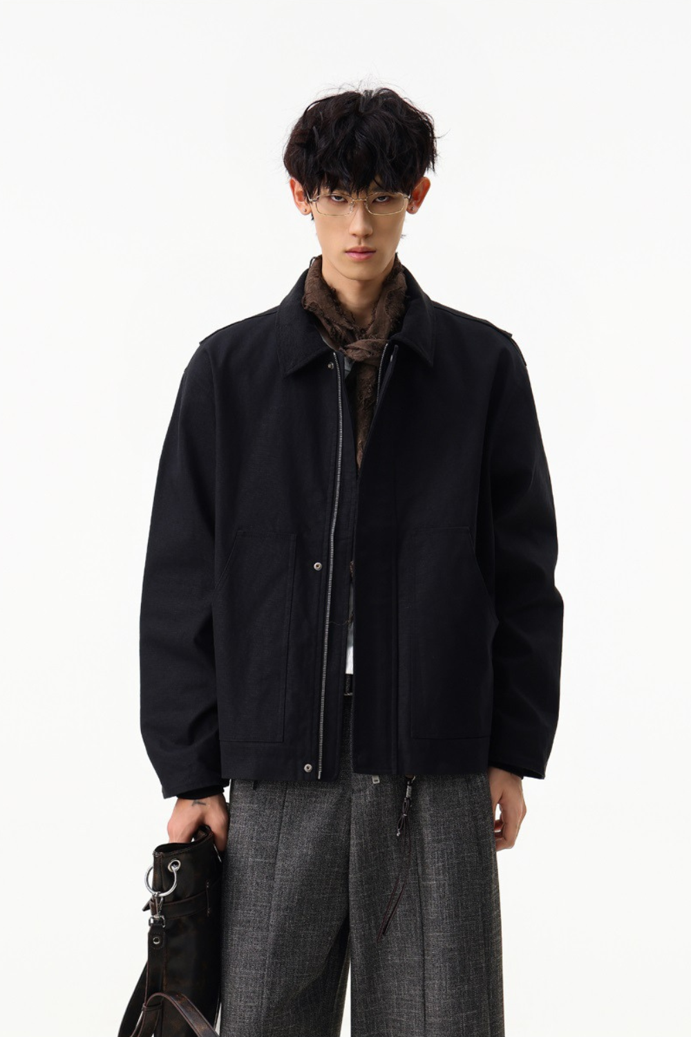 Contrast Collar Cotton Zip Jacket