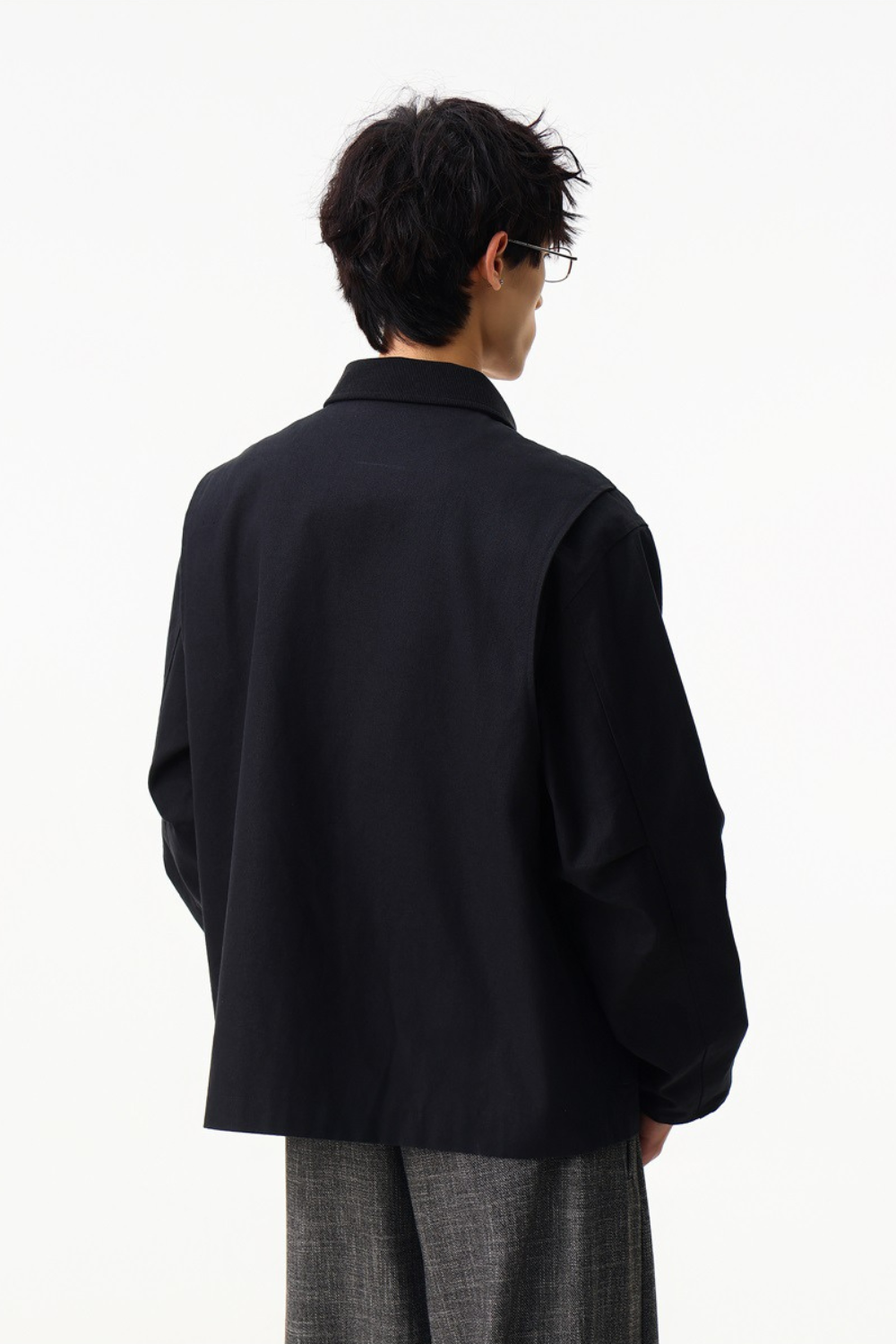 Contrast Collar Cotton Zip Jacket