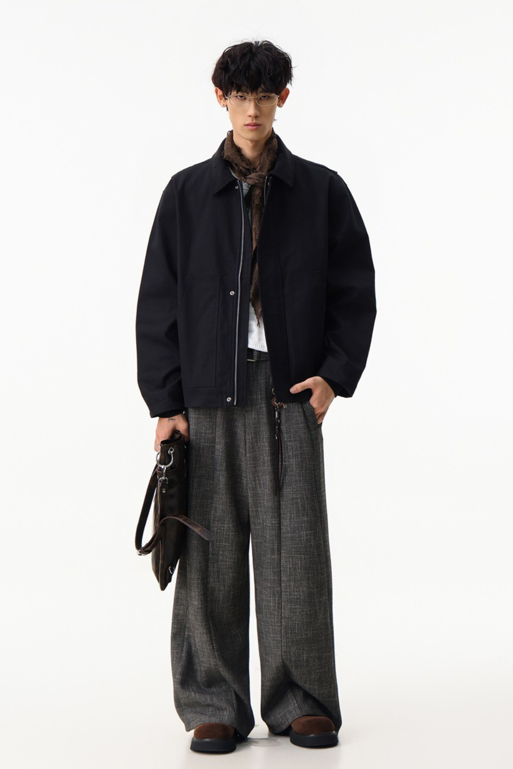 Contrast Collar Cotton Zip Jacket