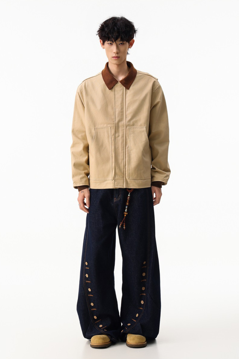 Contrast Collar Cotton Zip Jacket