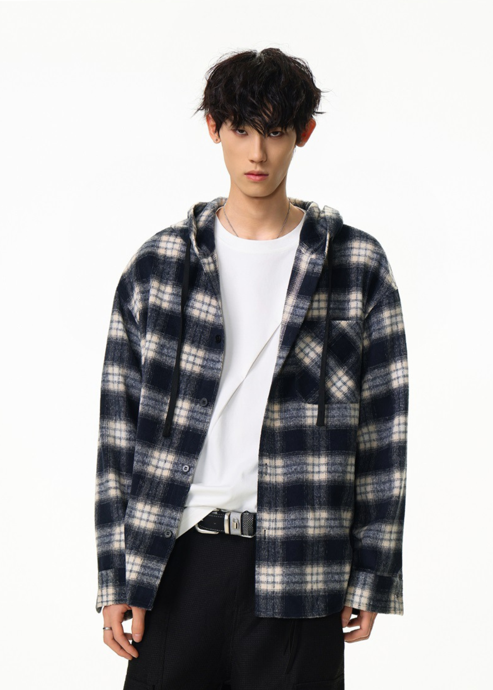 Checked Hooded Overshirt