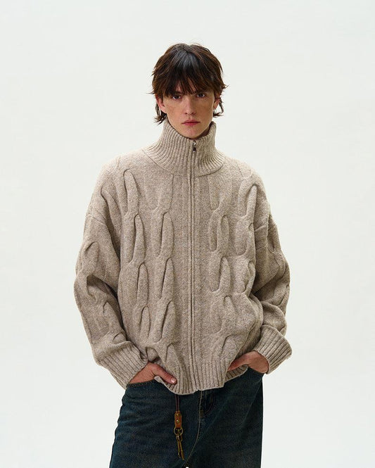 CAP-D'AIL CABLE KNIT ZIP-UP CARDIGAN - Revivo Avenue