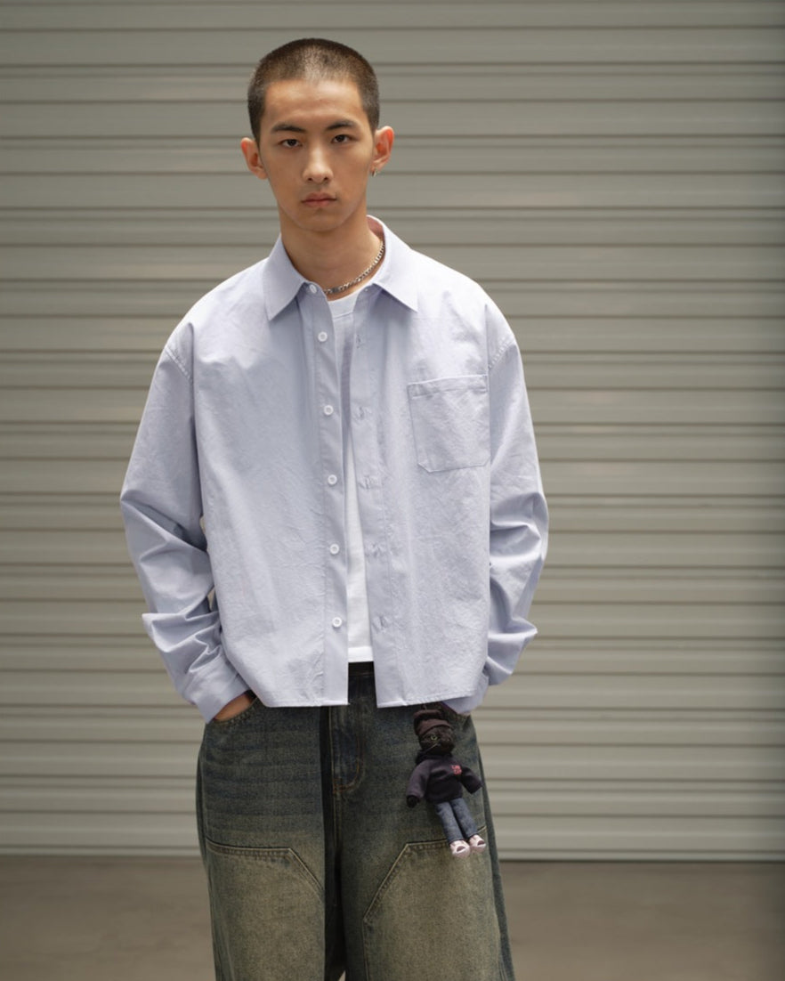 Boxy Cropped Cotton Poplin Shirt