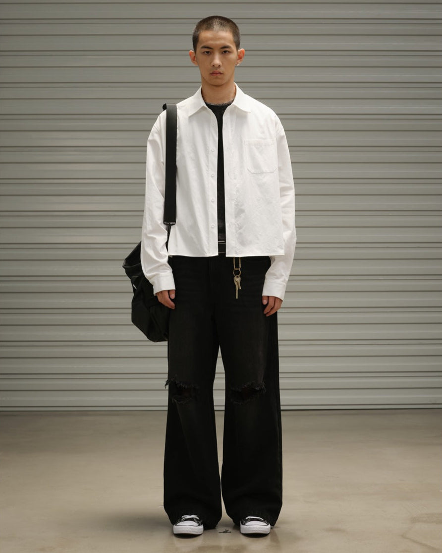 Boxy Cropped Cotton Poplin Shirt