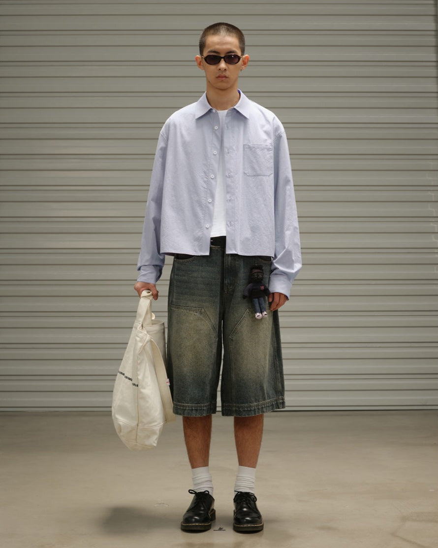 Boxy Cropped Cotton Poplin Shirt