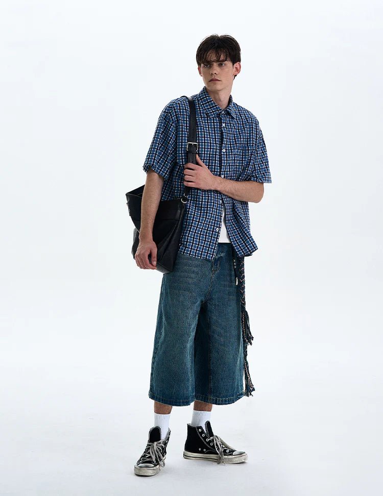 Boxy Plaid Short Sleeve Shirt - Revivo Avenue