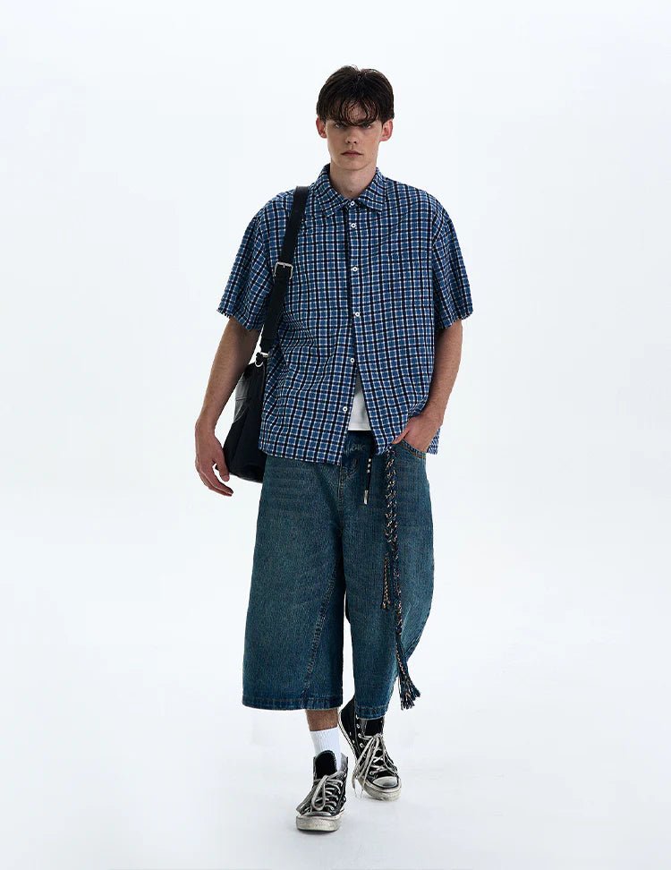Boxy Plaid Short Sleeve Shirt - Revivo Avenue