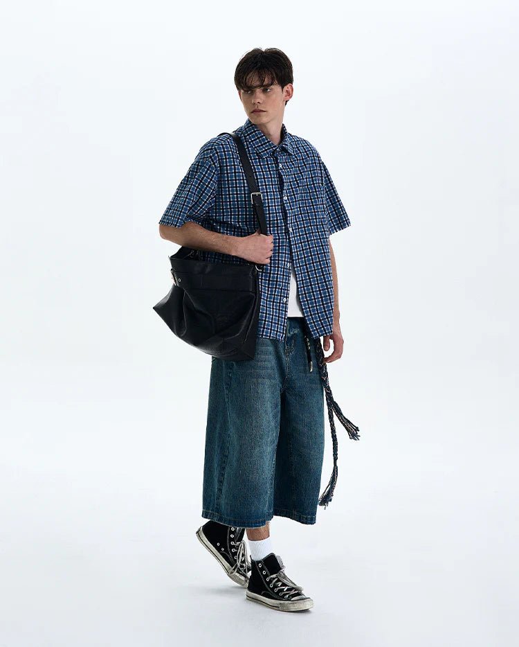Boxy Plaid Short Sleeve Shirt - Revivo Avenue
