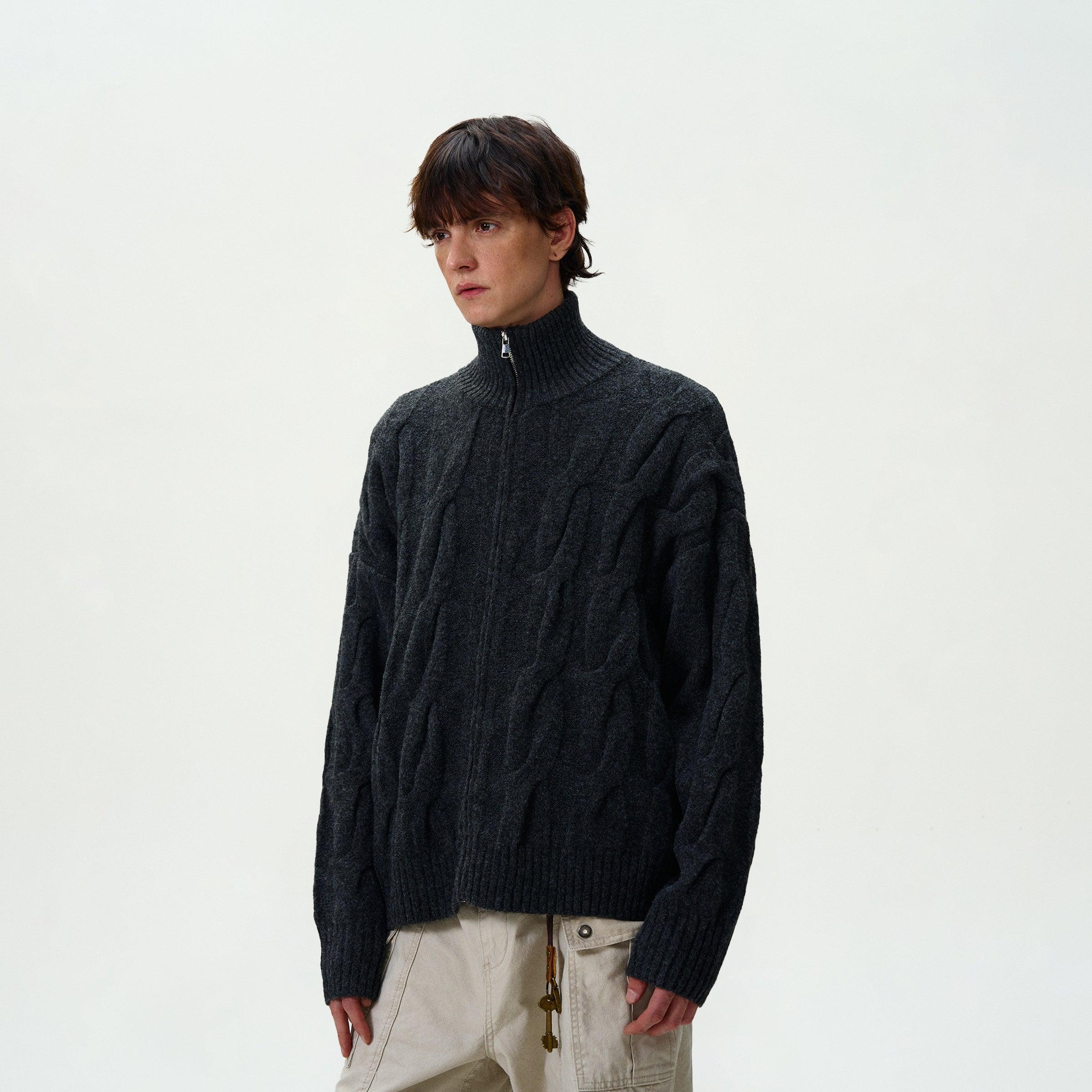 Cap - d'Ail Cable Knit Zip - Up Cardigan - Revivo Avenue