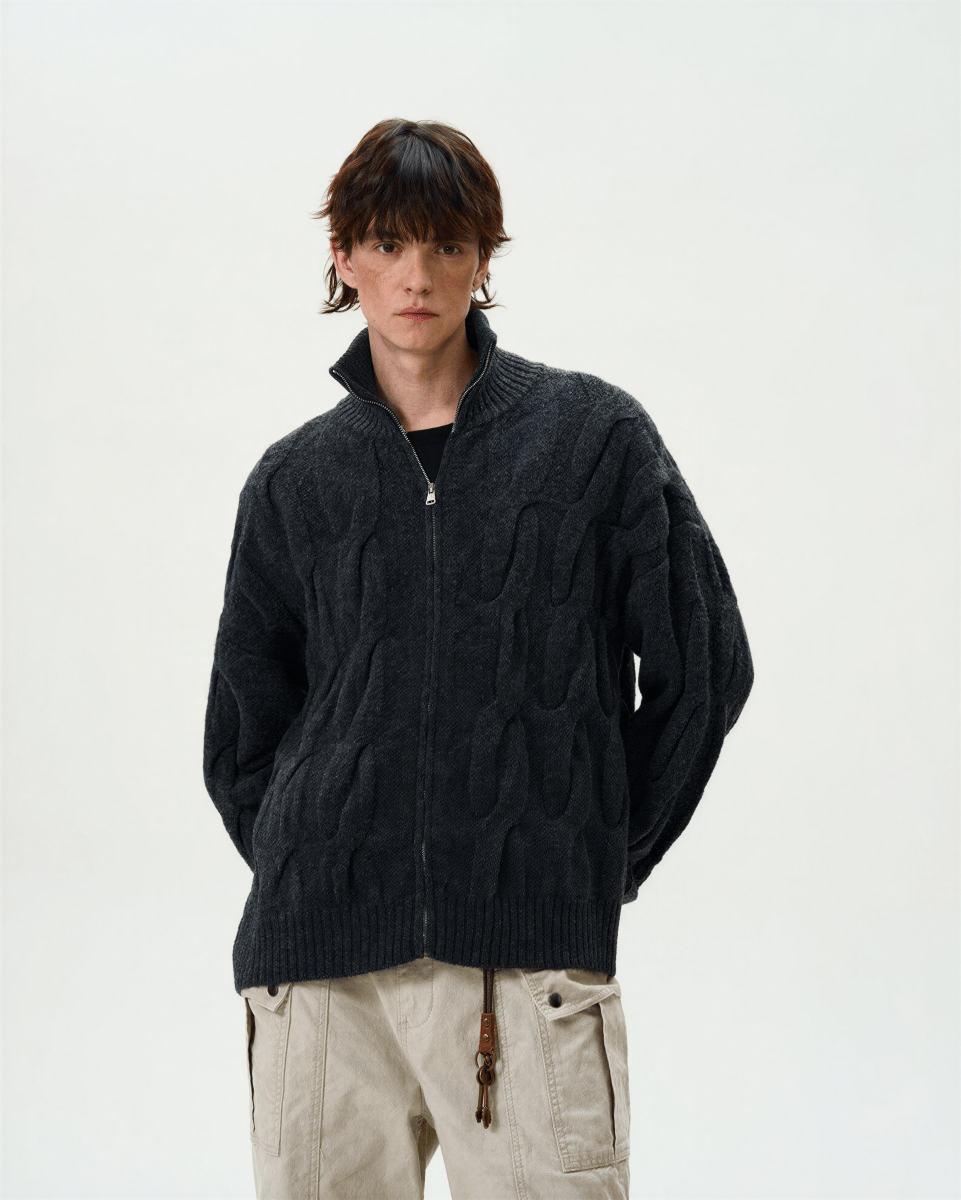 Cap - d'Ail Cable Knit Zip - Up Cardigan - Revivo Avenue