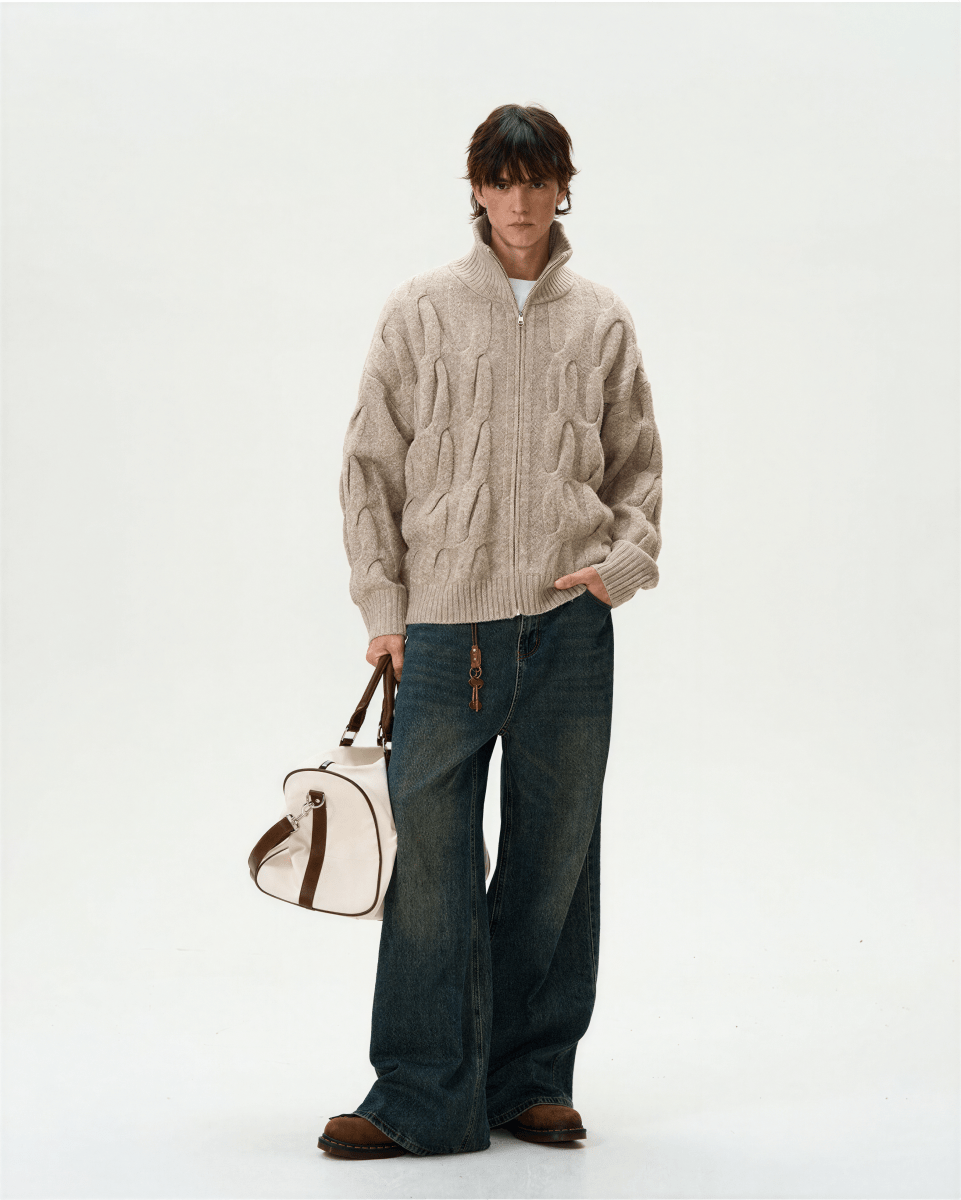 Cap - d'Ail Cable Knit Zip - Up Cardigan - Revivo Avenue