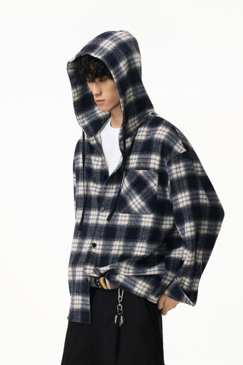 Checked Hooded Overshirt - Revivo Avenue