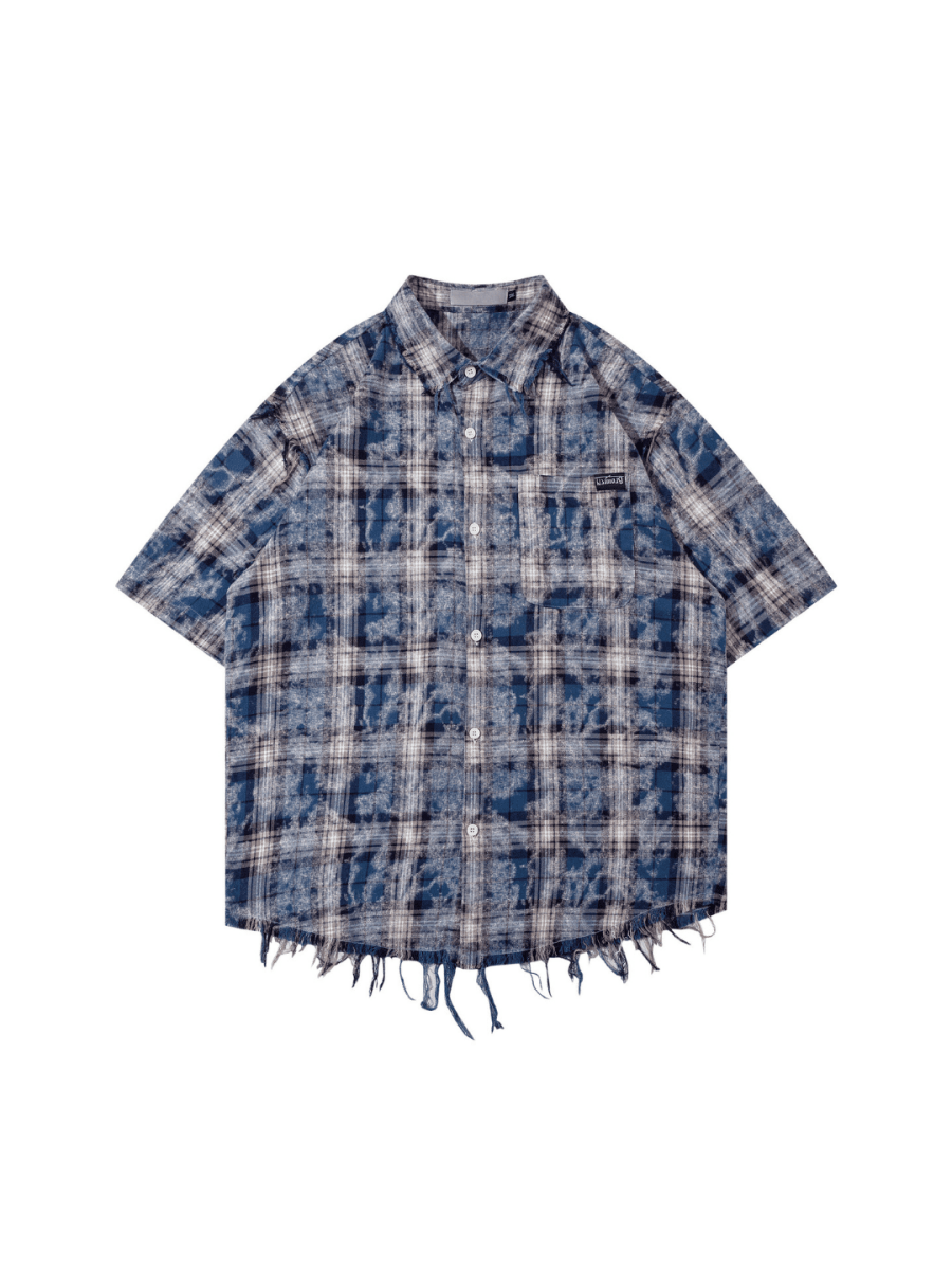 Clouded Plaid Frayed - Hem Shirt - Revivo Avenue