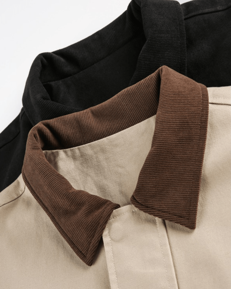 Contrast Collar Cotton Zip Jacket - Revivo Avenue