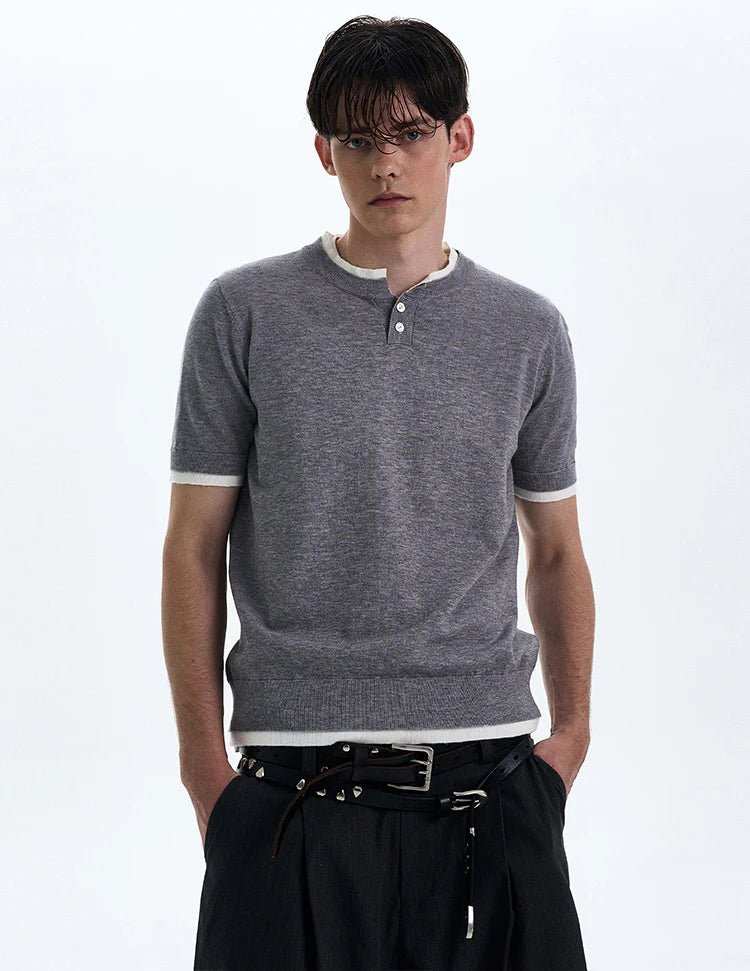 Contrast Trim Henley Tee - Revivo Avenue