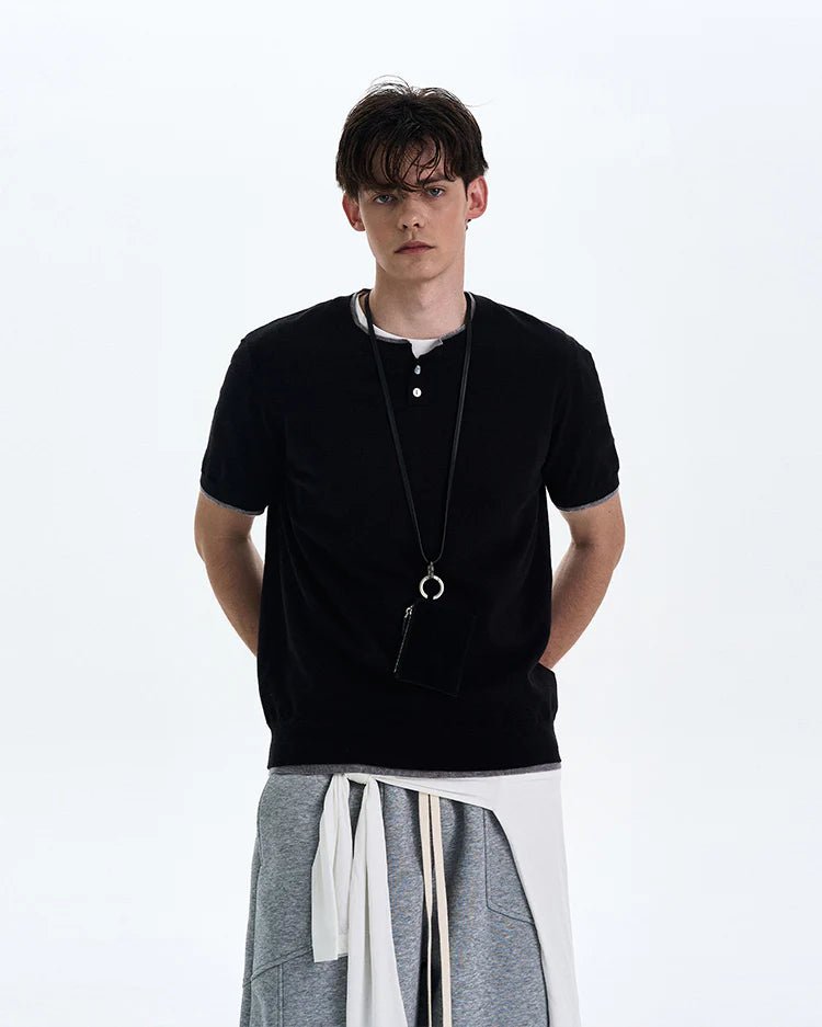 Contrast Trim Henley Tee - Revivo Avenue