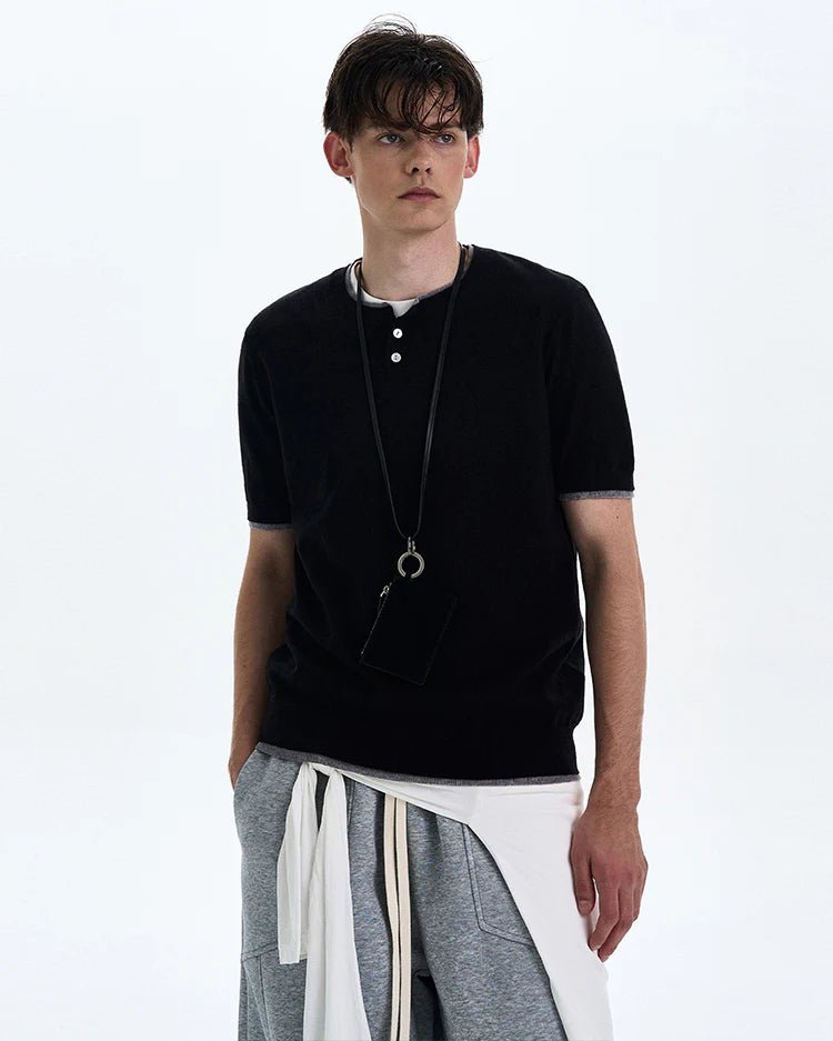 Contrast Trim Henley Tee - Revivo Avenue