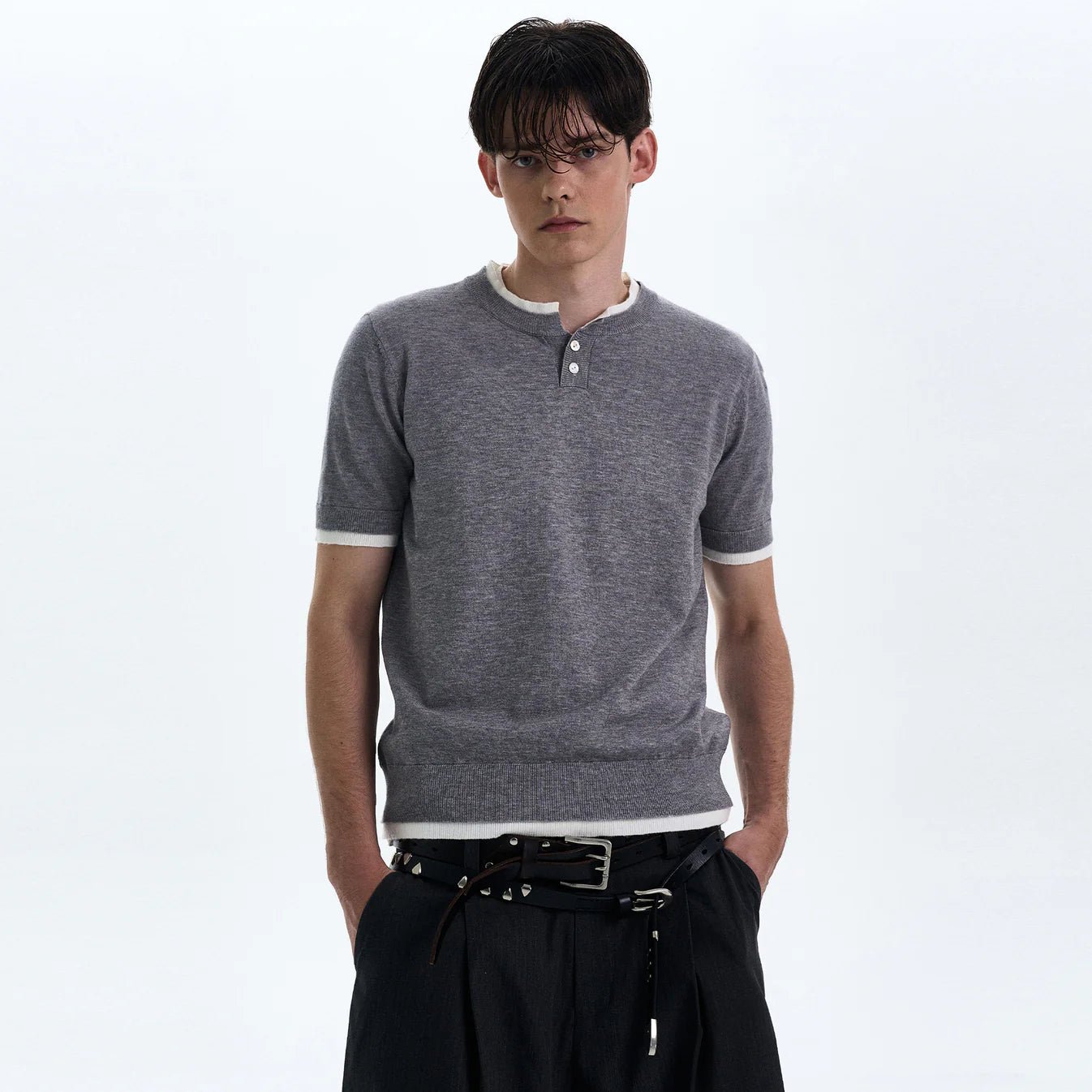 Contrast Trim Henley Tee - Revivo Avenue