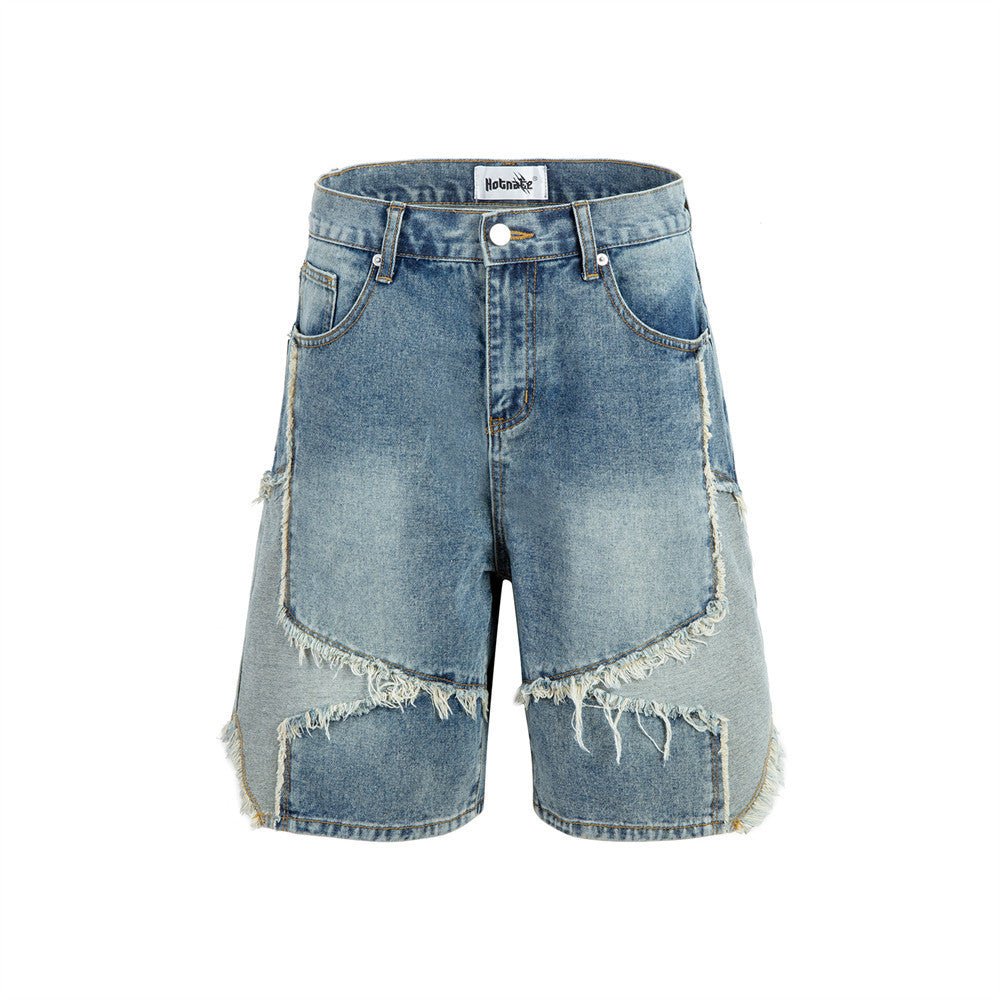 Fracture Distressed Denim Jorts - Revivo Avenue