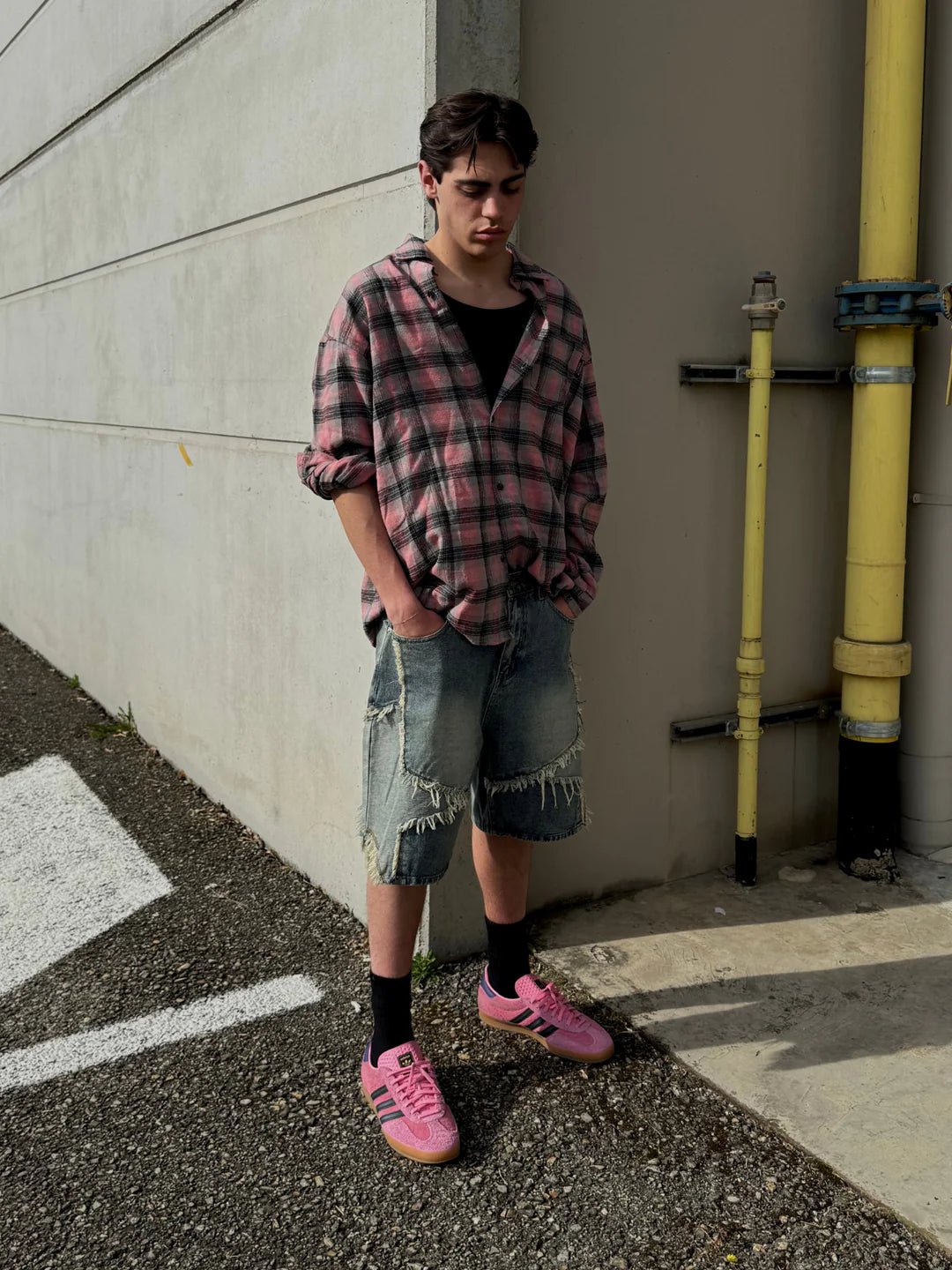 Fracture Distressed Denim Jorts - Revivo Avenue