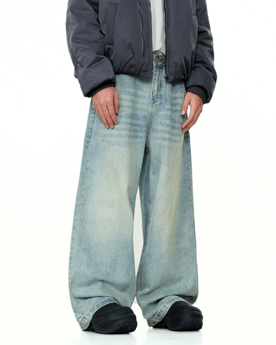 Manhattan Ridged Fade Blue Wide Jeans - Revivo Avenue