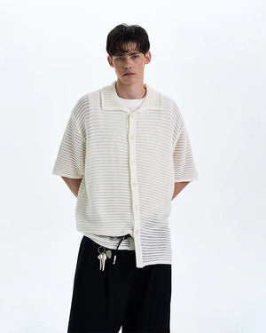 Open Knit Button Polo - Revivo Avenue