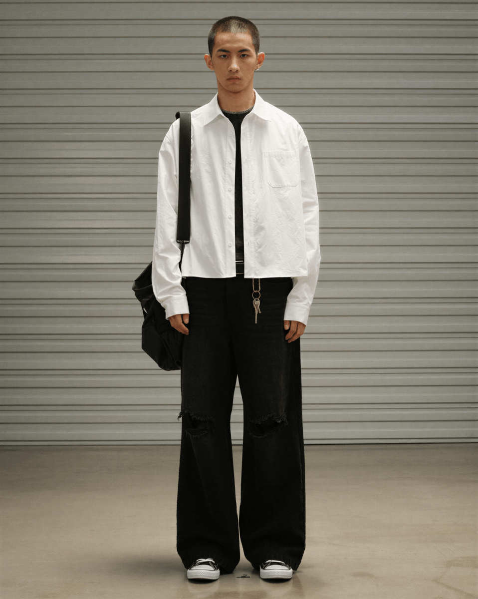 Ouswe Boxy Cropped Cotton Poplin Shirt - Revivo Avenue