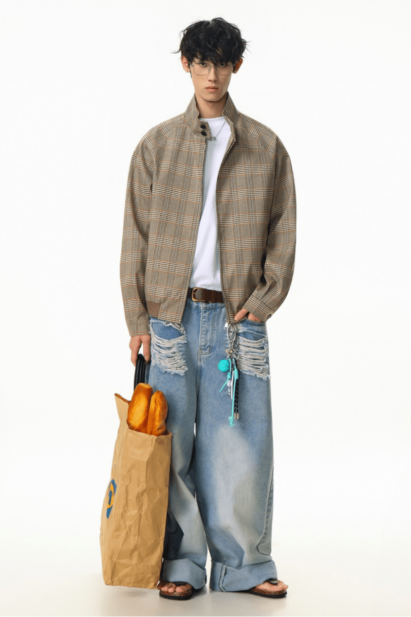 Signature Checkered Zip Jacket - Revivo Avenue