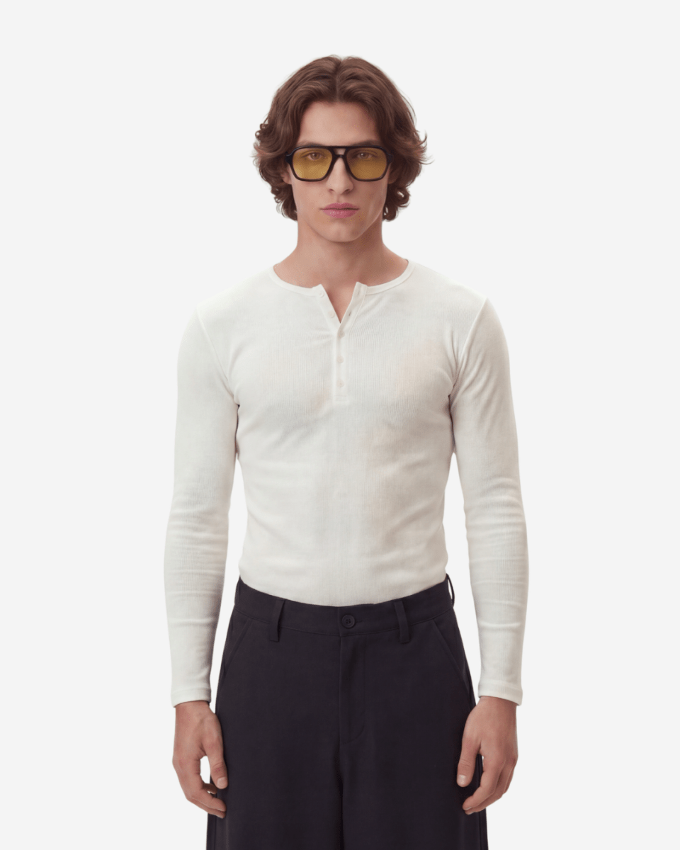White Fine Rib Henley - Revivo Avenue