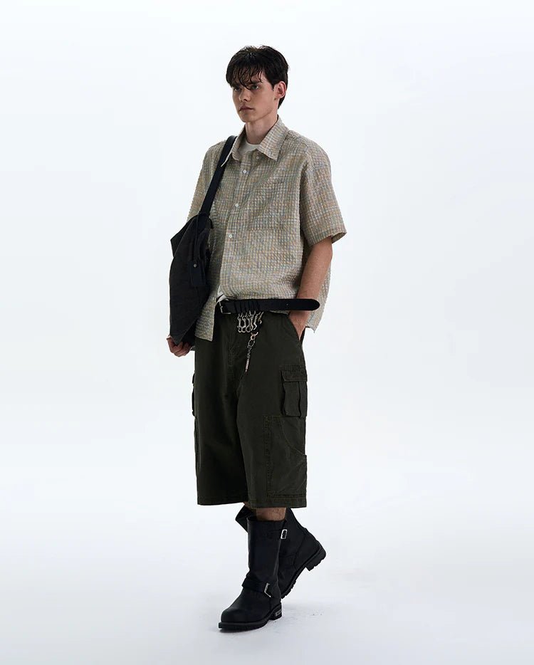 Woven Grid Short Sleeve Shirt - Revivo Avenue