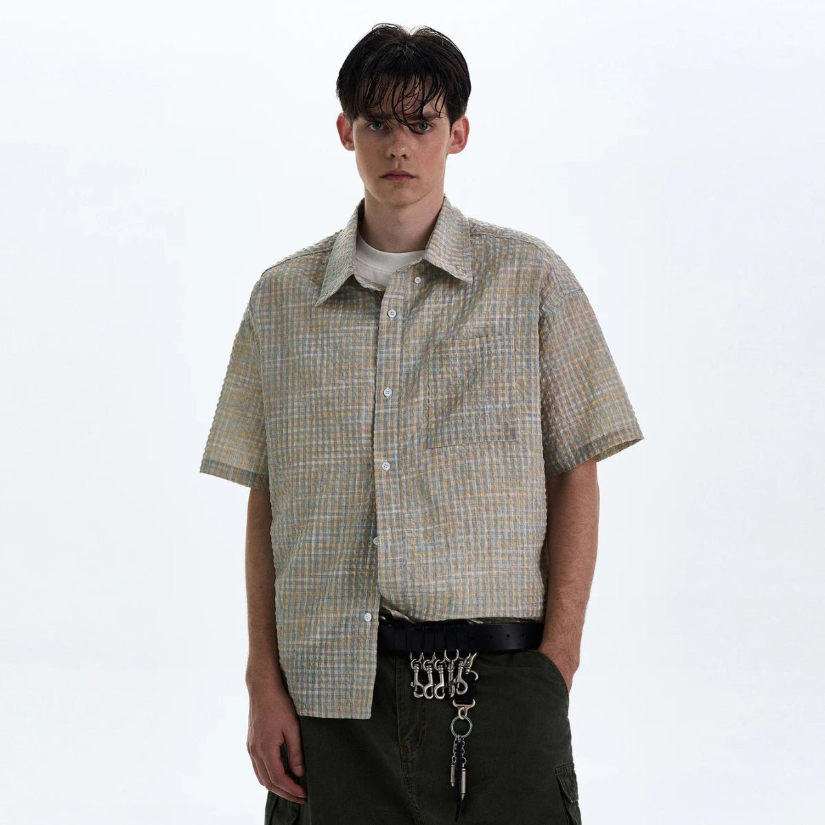 Woven Grid Short Sleeve Shirt - Revivo Avenue
