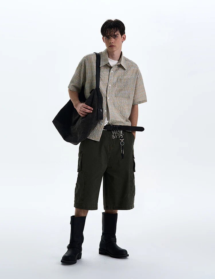 Woven Grid Short Sleeve Shirt - Revivo Avenue