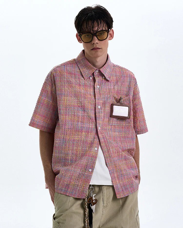 Woven Grid Short Sleeve Shirt - Revivo Avenue