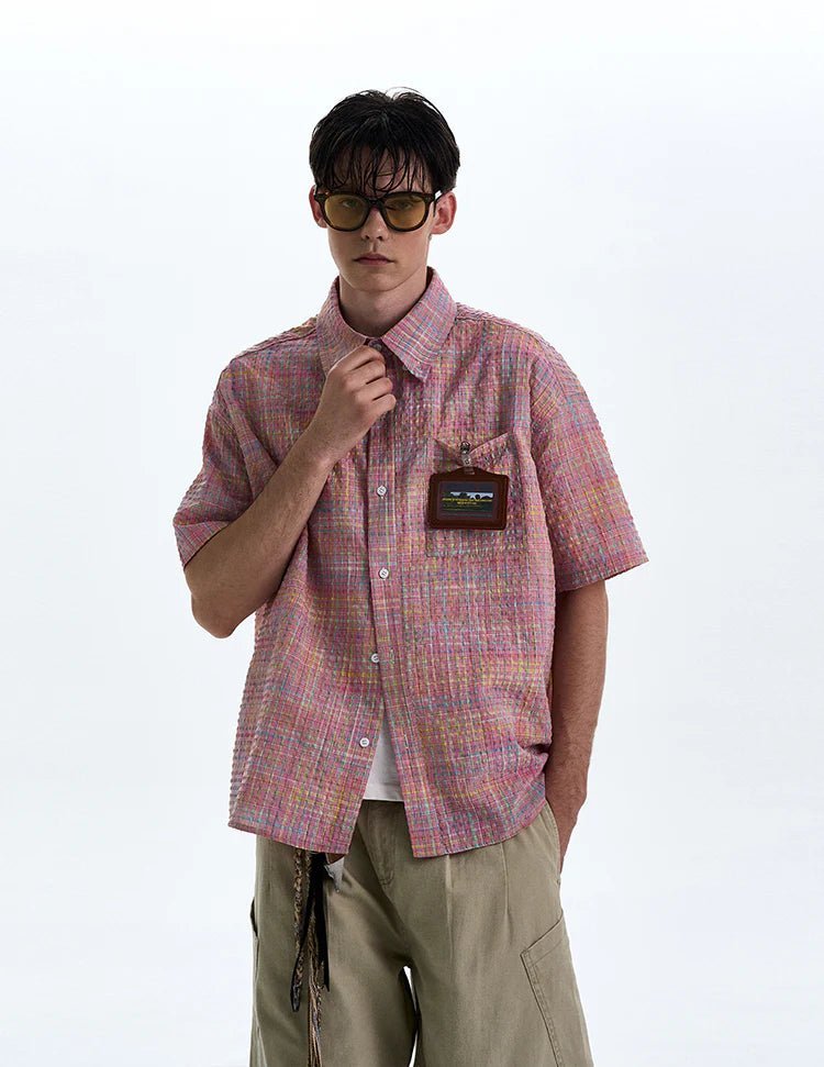 Woven Grid Short Sleeve Shirt - Revivo Avenue